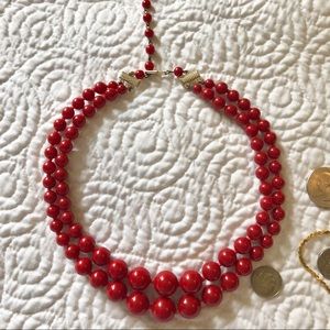 Vintage rich red beaded double layer necklace